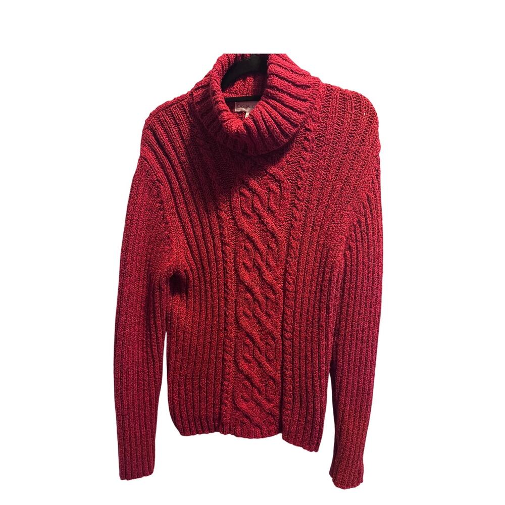 Vintage Casual Corner Chunky Cable Knit Turtleneck Sweater Red Chunky Size L